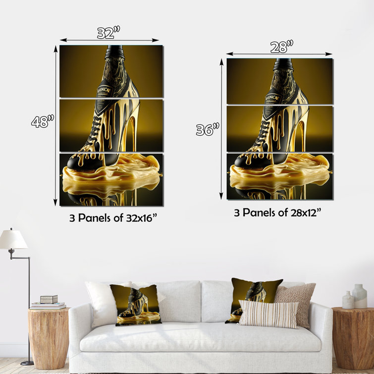 Everly Quinn Elexsis Golden High Heels Irish Cream On Canvas 3 Pieces